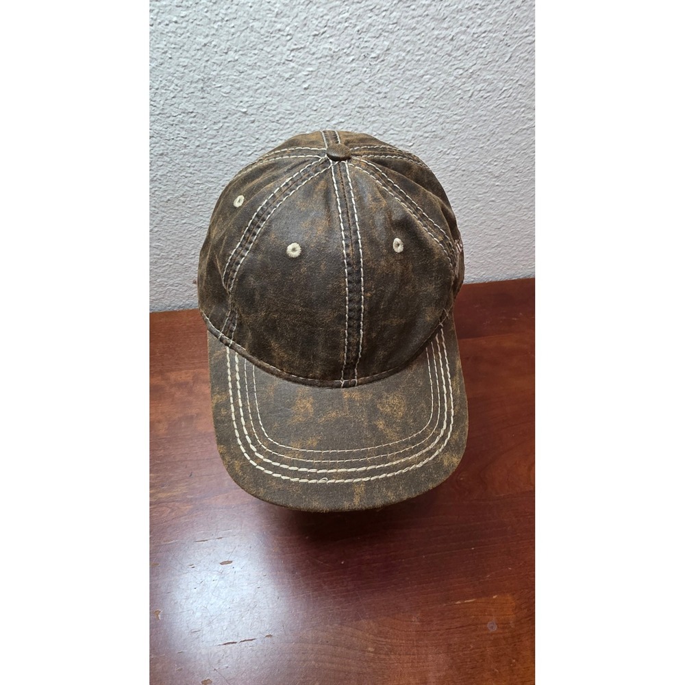 Port Authority Baseball Cap Mens OSFM Brown Distressed Faux Leather Samtec Hat